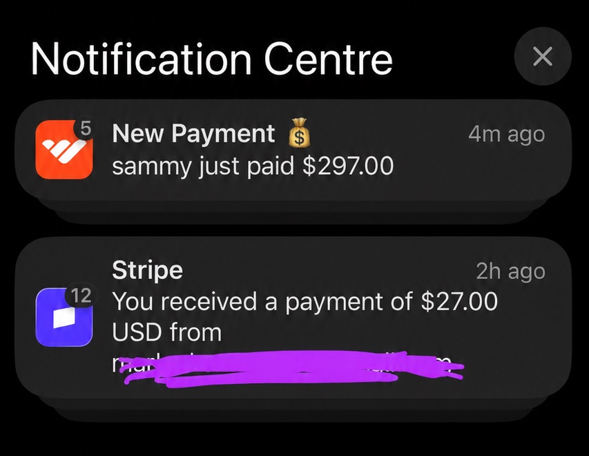 Whop and Stripe payment notifications