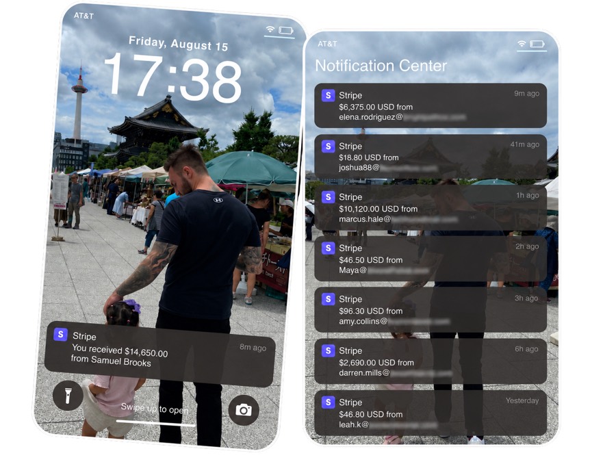 A notification centre of payments